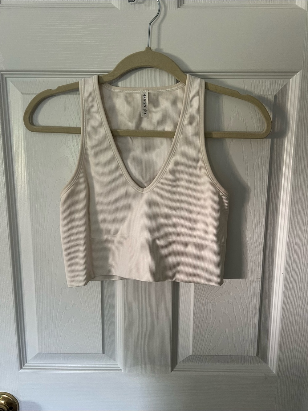 Athleta Ribbed V-Neck Cropped Tank - Cream